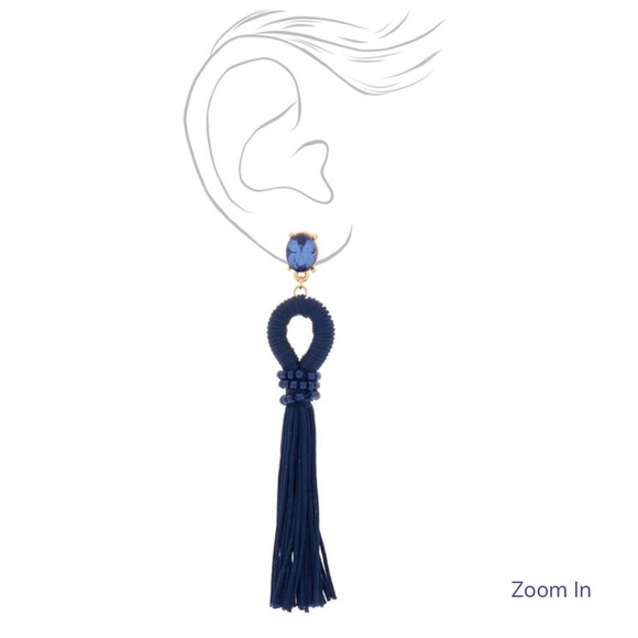 Fringe Tassel Earrings-Navy - Picture 4 of 4